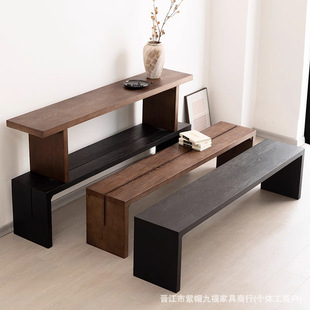 Nordic Solid Wood Bench Black Home Dining Table Bench Walnut Color Log Stool Modern Clothing Store Shoe Changing Stool