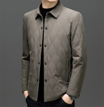 正品桑蚕丝棉衣男秋冬季商务休闲翻领菱形格轻薄棉服高端男士外套
