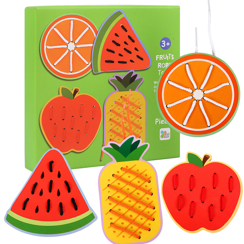 Fruit animal threading board entrenamiento de acción fina para niños manos en la enseñanza temprana ayuda bebé cuerda juguetes educativos