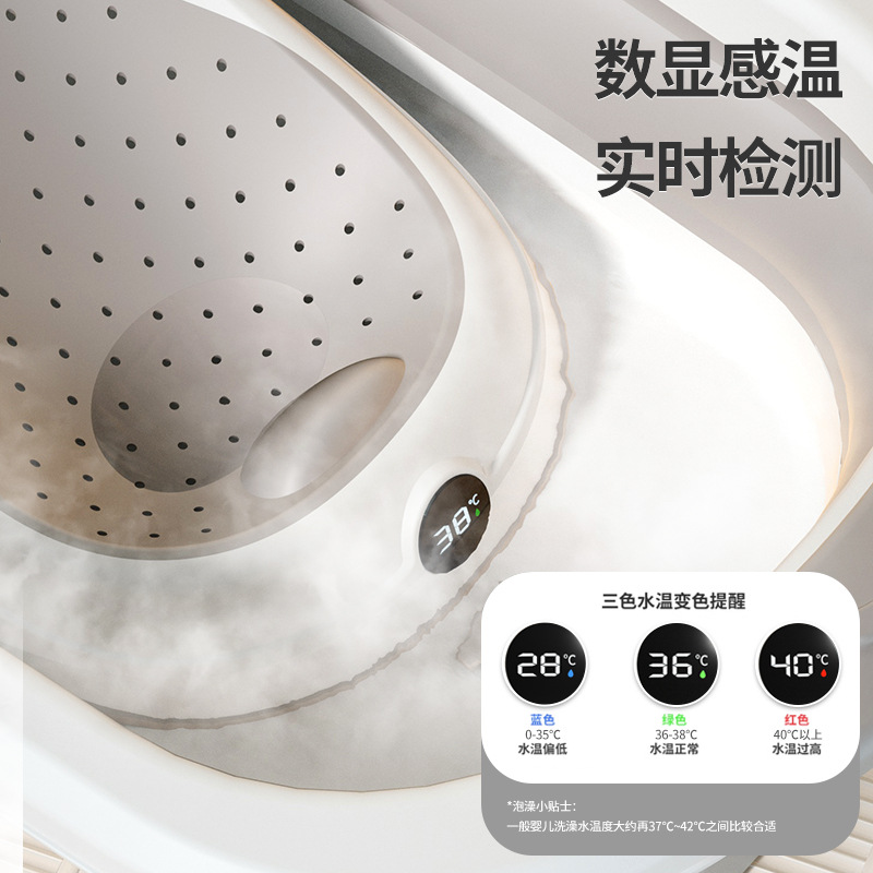 Soporte de baño de corona, baño de bebé, soporte de baño de temperatura para bebé, cama de baño de goma blanda plegable, bolsillo de red para recién nacidos