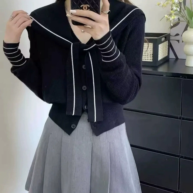 Плащ, кардиган, длинный рукав, набор в Navy, свитер, стиль Chanel, западный стиль