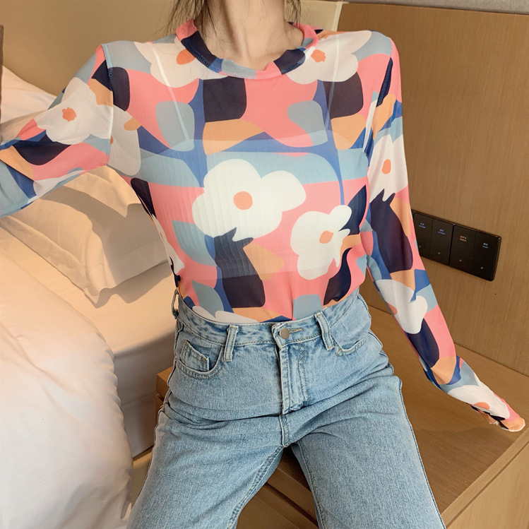 Camiseta base de malla de seda helada con protección solar para mujer, nuevo estilo de verano 2026, camiseta interior de manga larga estilo Hyuna, a la moda. image 13