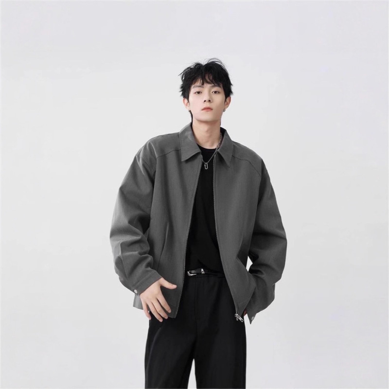 American-Style Lapel Flight Jacket for Men, Spring and Autumn Trendy Vibe, Loose Fit, High-End Casual Outerwear