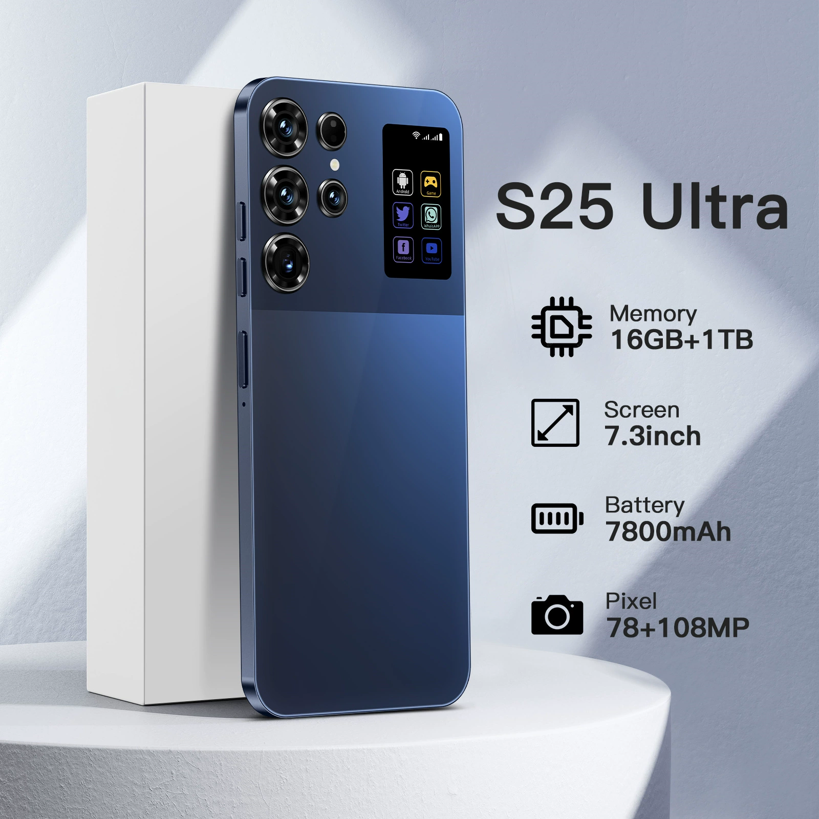 Смартфон S25 Ultra, 16ГБ+1ТБ, 7.3-дюймовый HD экран, двойная камера 78МП+108МП