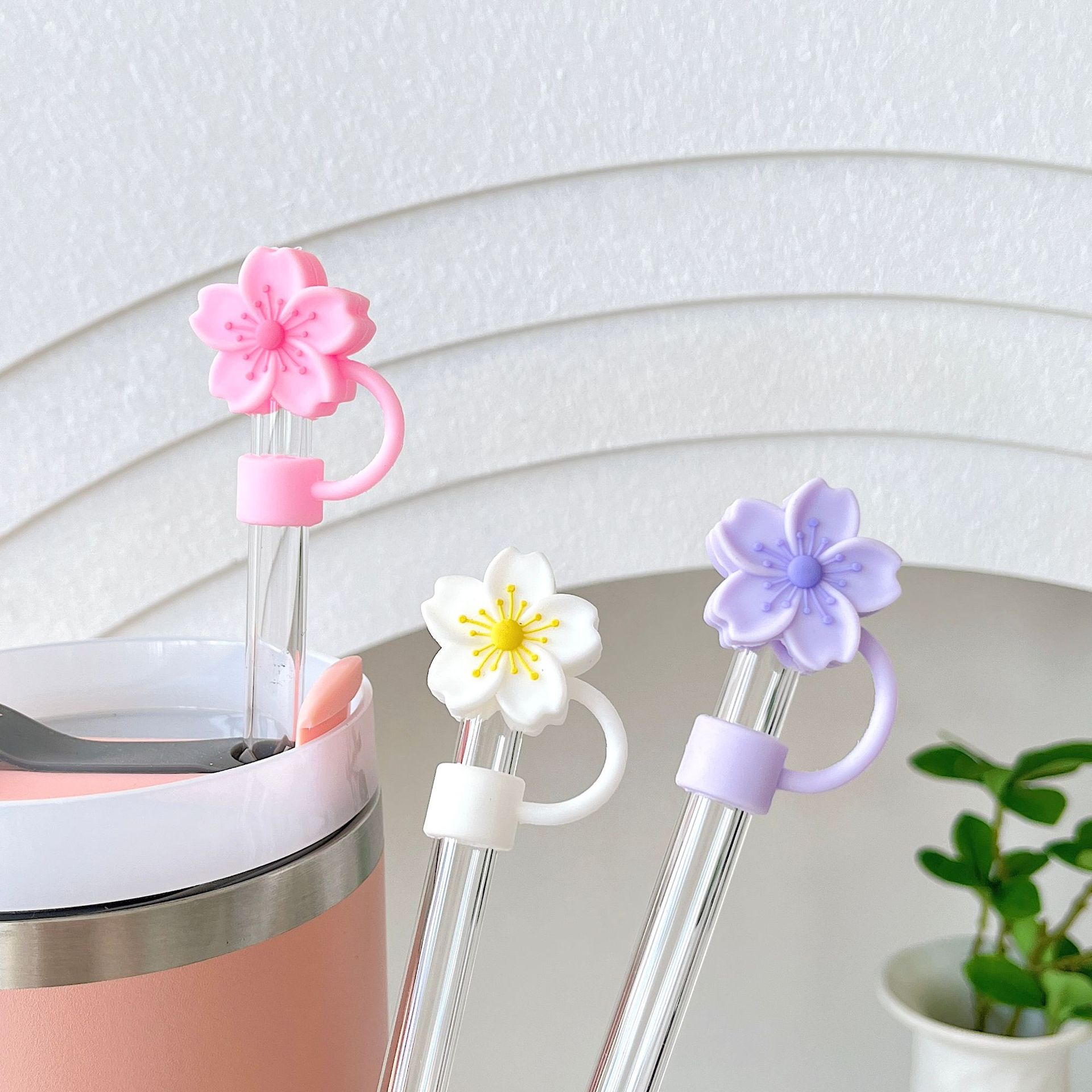15g Weight Straw Decorative Cap Kitchen and drinking utensils Flower Pattern Cute, Pastoral Style Cute Pastoral Flower PVC Straw Decorative Cap 1 Piece 无