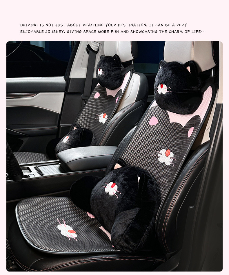 Cartoon Plush Cat Car Lumbar Support, Soft and Comfortable Car Lumbar Cushion, Long-Term Sitting and Not Tired, Car Neck Pillow Pillow
