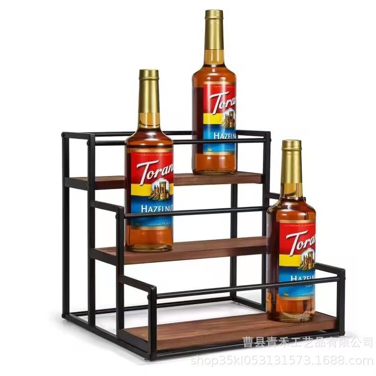 Wrought Iron Combination Multi-layer Red Wine Display Rack Wooden Kitchen Spice Storage Rack Multi-purpose Stepped Storage Rack