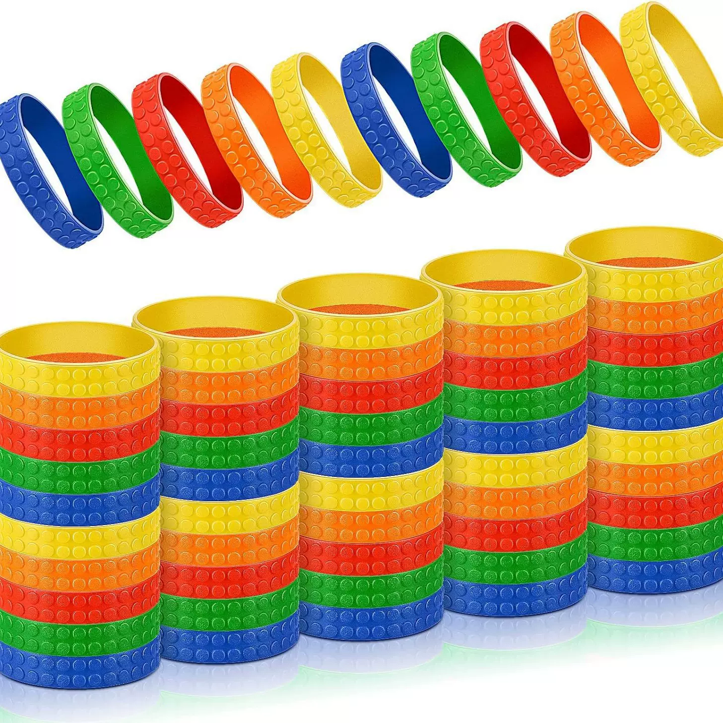 跨境亚马逊building block 积木 彩色硅胶手环手腕带生日派对礼品
