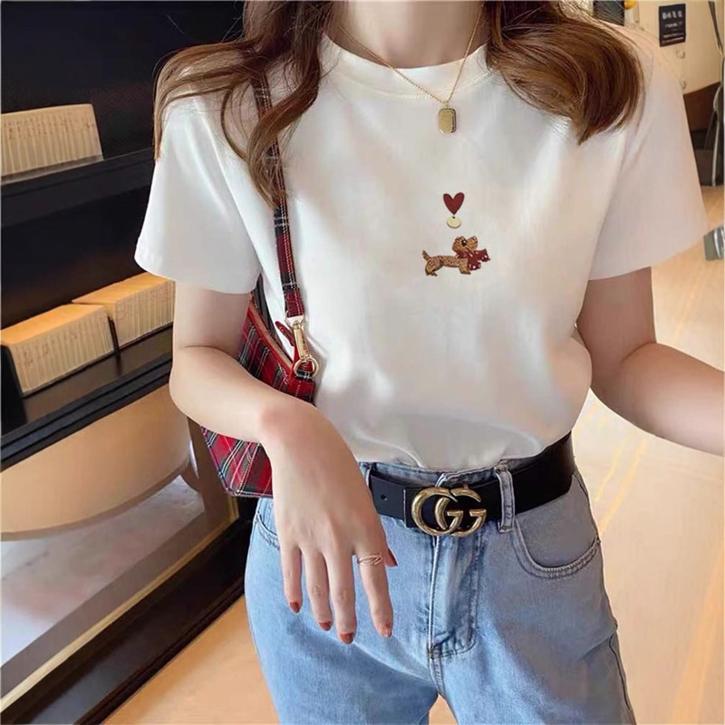 Shoulder Pure Cotton Round Neck Short-sleeved T-shirt Women's Niche Design Sense Fashion All-match White Top Base Shirt Summer Fashion Shoulder Pure Cotton Round Neck Short-sleeved T-shirt Women's Niche Design Sense Fashion All-match White Top Base Shirt Summer Fashion
