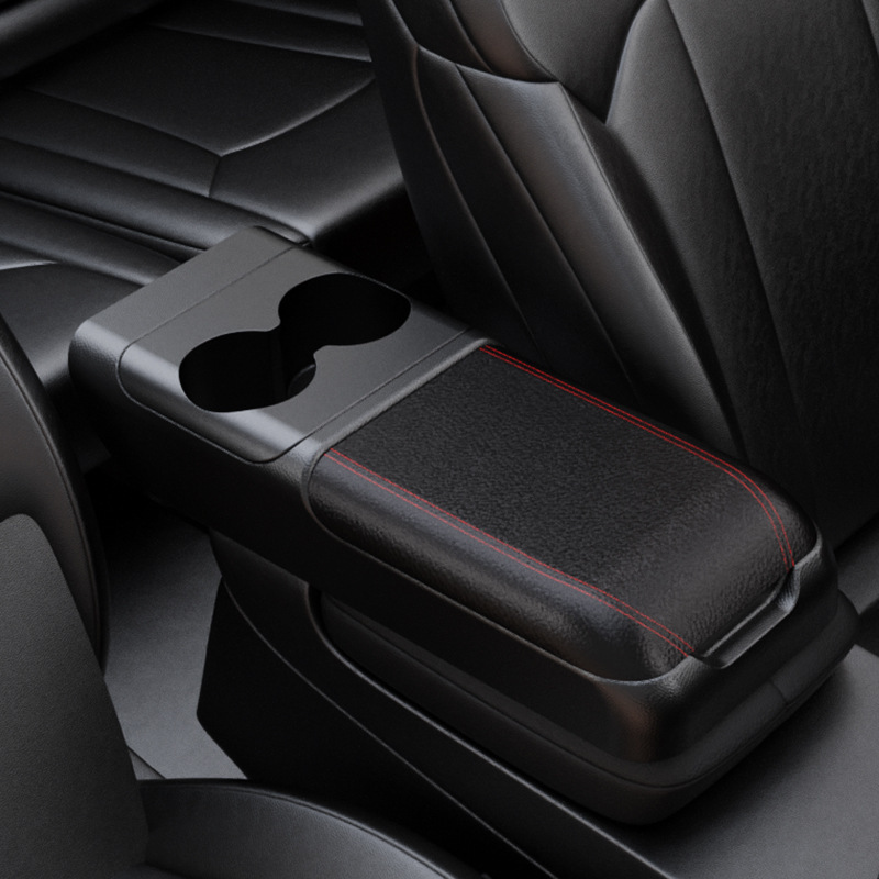Universal Car Armrest Box Cover Universal Extended Armrest Cover Storage Box (Armrest box) - armrest-box-heightening-pad-with-cup-holder-black
