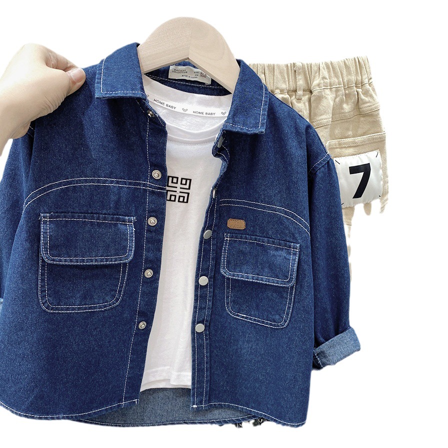Camisa vaquera para niños 2023 otoño nueva chaqueta casual de manga larga para niños medianos y grandes camisa delgada para niños cardigan top