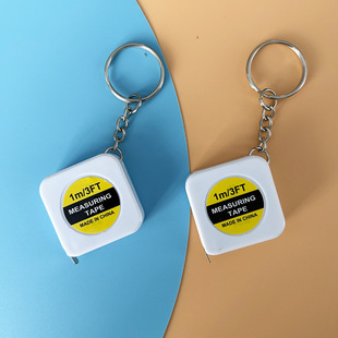 Cross-Border Factory White Square 3ft Small Tape Measure Keychain 1m Gift Ruler Environmentally Friendly Metric and Imperial Mini Steel Tape Measure