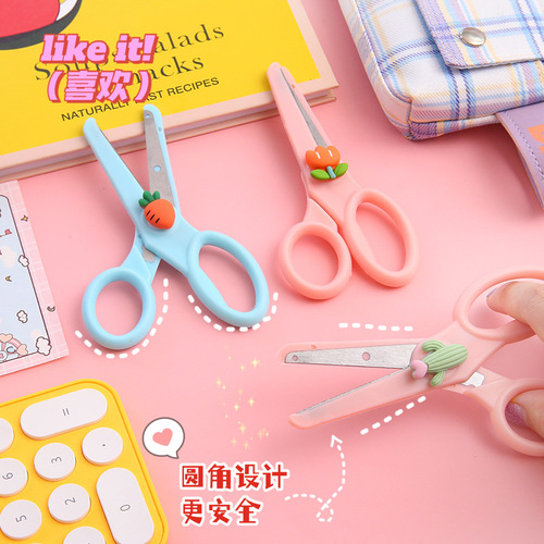Cartoon children's safety scissors diy paper cutting hand-cut ins cute student office portable art scissors