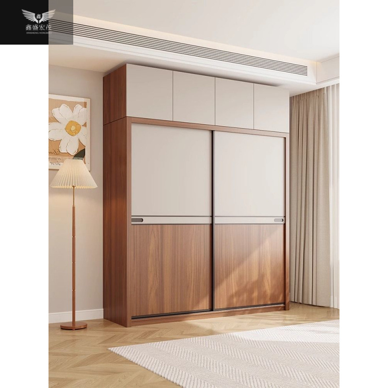 Dormitorio moderno y simple productos acabados ecológicos tablero armario de madera maciza multicapa ligeramente lujoso puerta corredera puerta corredera armario doméstico image 3