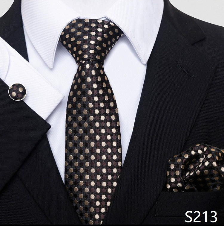 Ready stock solid color polka dot plaid tie wholesale solid color men's tie tie cufflinks pocket square set 8cm