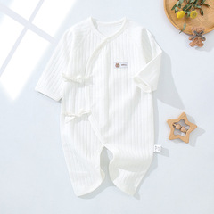 Baby Cotton Jumpsuit for Summer, Newborn Romper with Tummy Protection, Asymmetrical Neckline, Lace-Up Design, and Butterfly Detail—Thin-Style Air-Conditioning Outfit