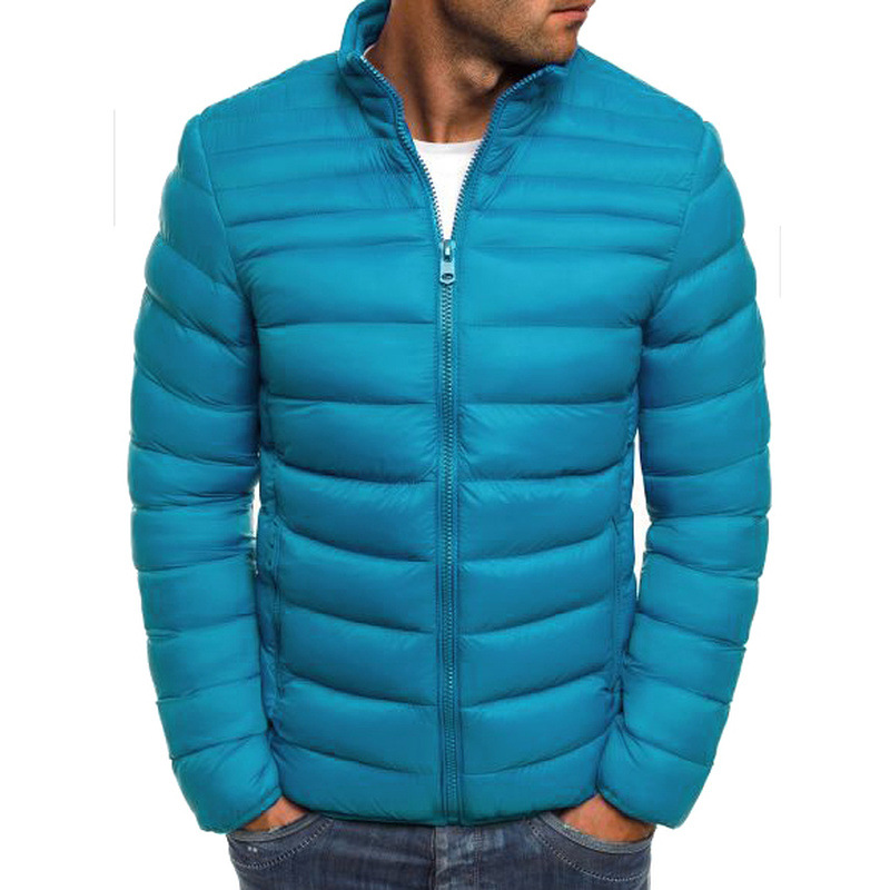 Chaqueta acolchada de algodón para hombres de comercio exterior 2019 Invierno nuevo color puro Chaqueta acolchada de algodón para hombres simple Cuello alto de moda Chaqueta acolchada de algodón de manga larga