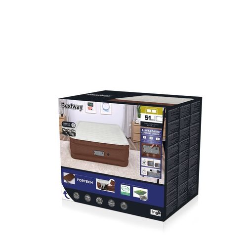 Bestway69037 Double Inflatable Bed with Large Fabric Cover, Built-in European Standard Intelligent Inflator Mattress for Home Use 