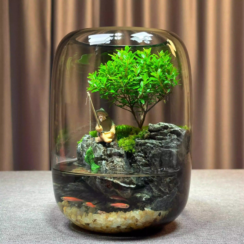 生态瓶微景观鱼小型小鱼缸桌面造景观赏鱼虾diy创意生态鱼缸|undefined