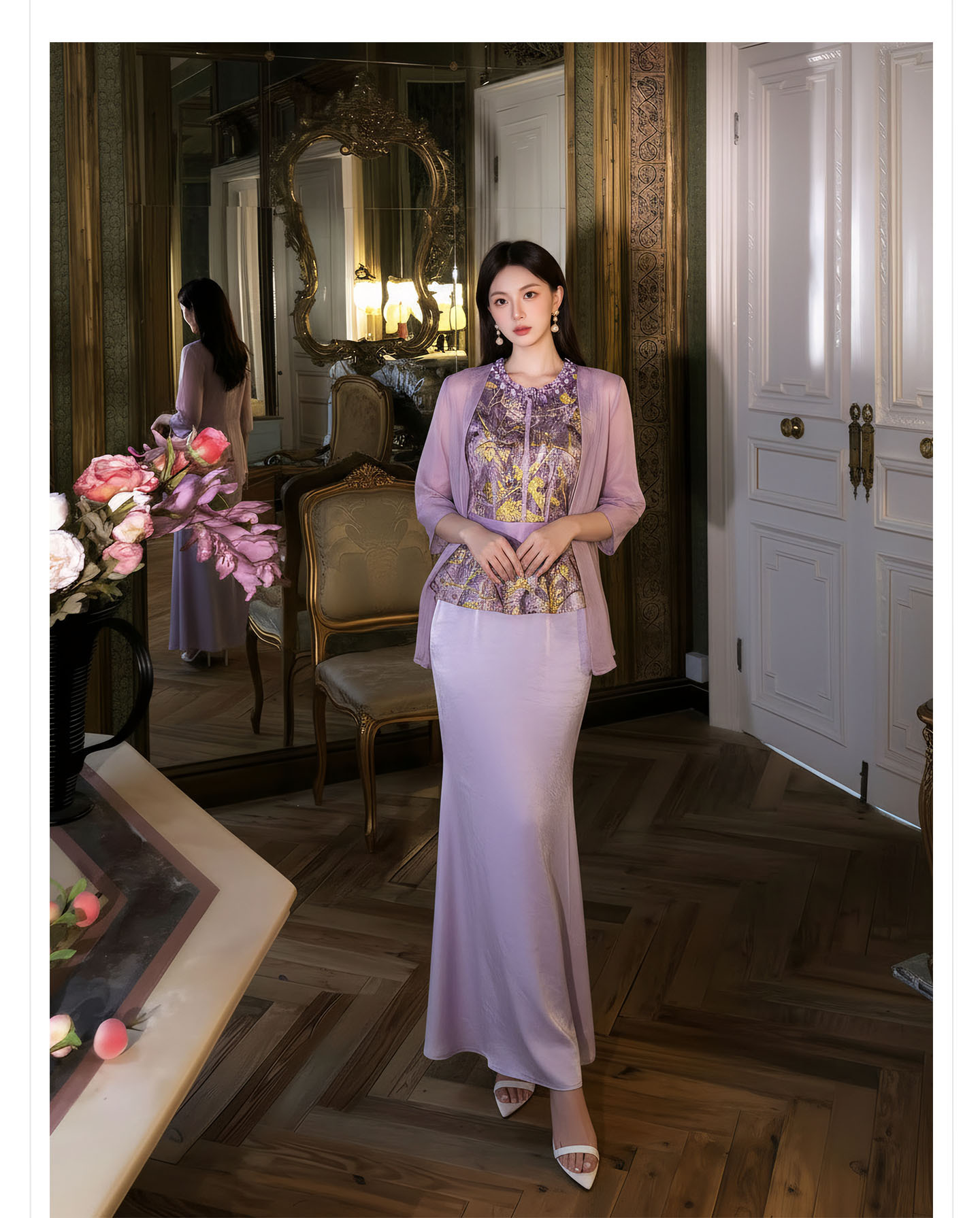 Bộ set nữ quốc phong gồm áo gile hoa văn + áo khoác cardigan + chân váy trơn — Bộ ba mảnh, Trang chủ, bộ hai mảnh, áo khoác chi tiết 12