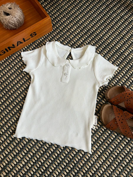 Peter Pan wavy short sleeves-milk white