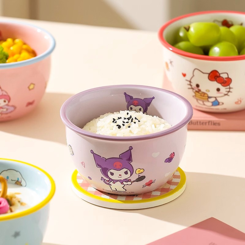 Vajilla de cerámica Sanrio Tazón de cerámica de 4,7 pulgadas Tazón de comida para niños Hello Kitty Culo Mimi Tazón de arroz Tazón de sopa