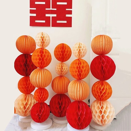 Marriage room decoration and arrangement, celebrity honeycomb ball, beehive paper flowers, standing column paper lantern, hanging decorations, wedding celebration supplies wholesale