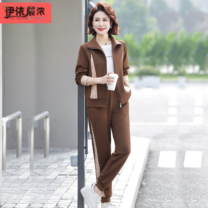 Весна 2024 новый костюм мама носит 40-летний Женский Повседневный Спортивный костюм из двух частей, среднего и пожилого возраста