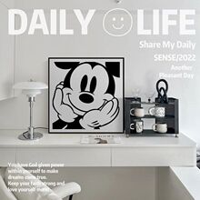 黑白米奇装饰画ins风卧室床头挂画民宿客厅壁画北欧简约餐厅摆画