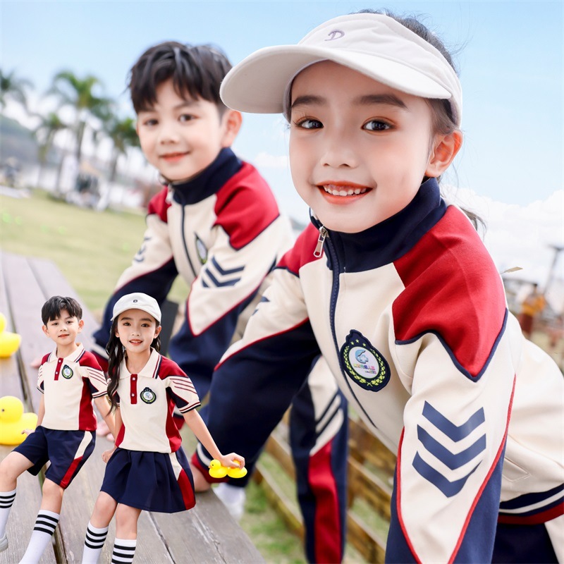 School uniform set for spring and autumn, pure cotton, British college style, baseball uniform for primary and secondary school students, class uniform, kindergarten children's uniform, wholesale