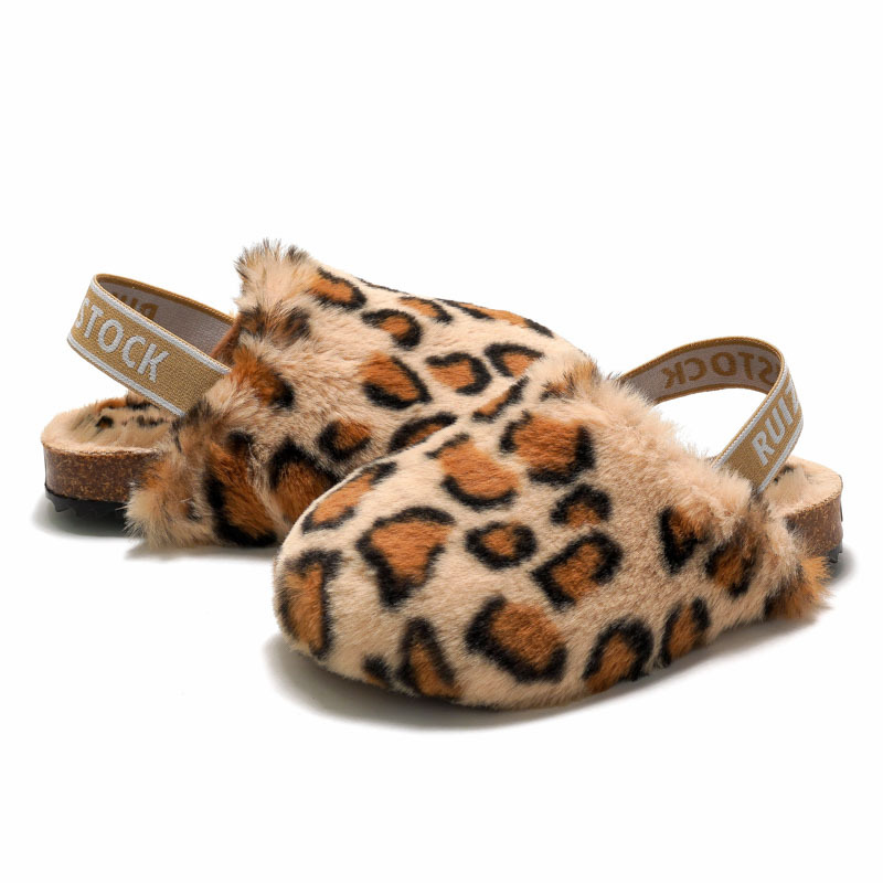 RUIZUSTOCK Autumn Winter Parent-Child Children's Cork Cotton Shoes Girls' Furry Boys' Fleece-Lined Warm Sandals_vogvips.com