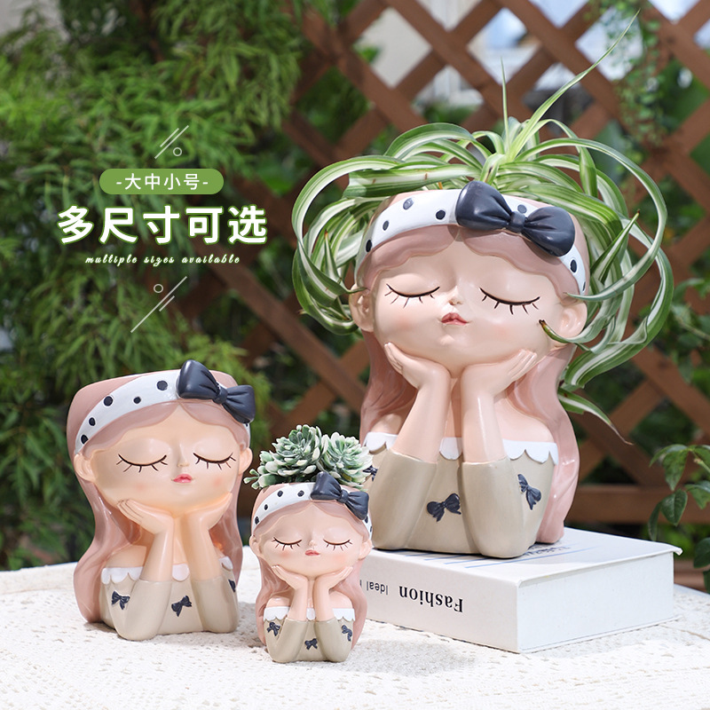 Chậu Cây Resin Chậu cây resin hình cô gái, chậu cây mọng nước mini, trang trí sân vườn, ban công và tiểu cảnh (RG-151)
