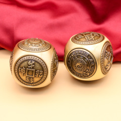 Brass six-sided turning money spinning top handle piece desktop ornaments decompression office double-sided literary play gear Rubik's cube turning