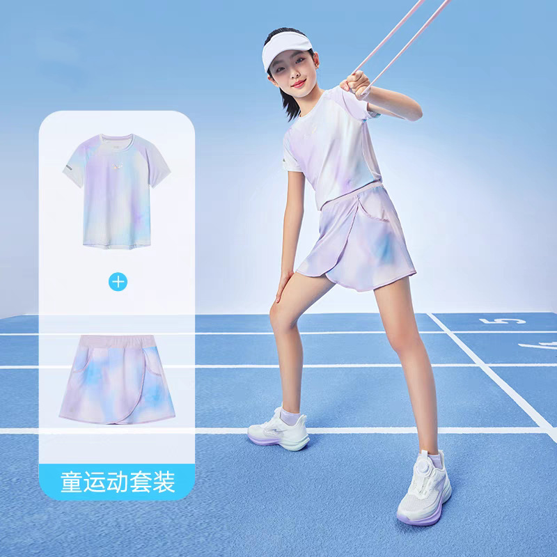 女の子弾性速乾サマースーツ子供バドミントン半袖スカートツーピーススポーツサマースーツ西洋スタイル新しいスタイル|undefined