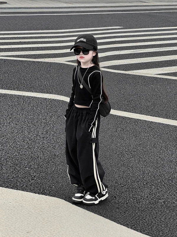 女童秋装休闲韩版长袖套装2025新款大童时髦长袖T恤运动裤两件套|undefined
