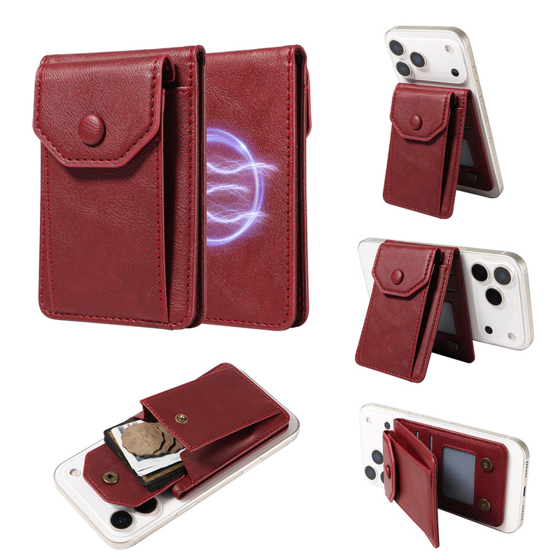 Cross-Border Applicable Iphone17 Samsung Magsafe Magnetic Card Holder Wireless Charging Magnetic Card Holder Stand Leather Case Cross-Border Applicable Iphone17 Samsung Magsafe Magnetic Card Holder Wireless Charging Magnetic Card Holder Stand Leather Case