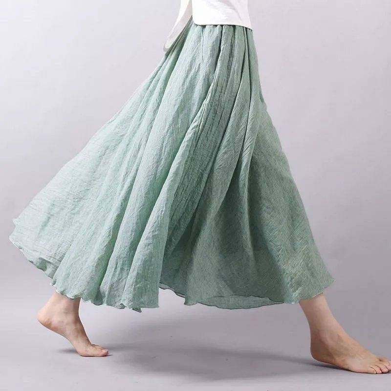 Double-layer Cotton and Linen Skirt Women's Summer Fresh Style Women's Linen Skirt Artistic Fairy Dancing Big Swing Skirt