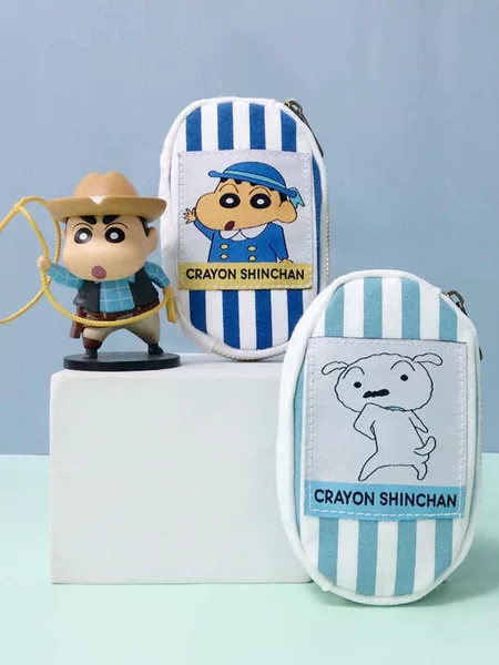 Japanese Authentic Crayon Shin-Chan Shiro Retro Canvas Key Pouch Popular Cartoon Crossbody Bag Coin Purse Gift Cute