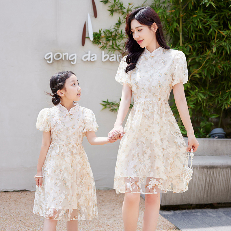555 Parental Dress Summer Dress Trendy Princess Dress Mother's Dress Improved Retro Cheongsam Dress Summer One-Piece Hair