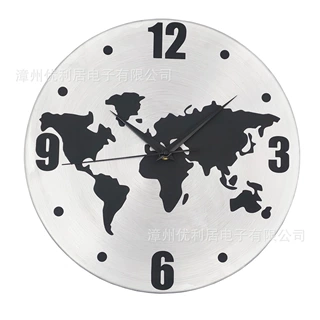 定制个性创意世界地图石英挂钟 时尚简约铝面静音挂钟