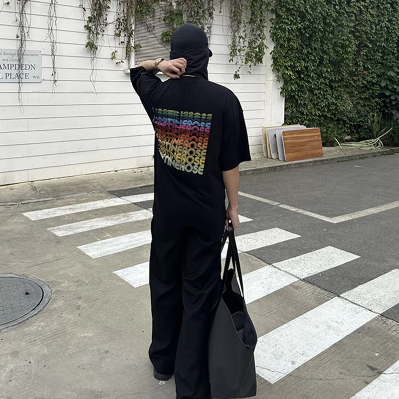 Europa y América hip hop MARTINE ROSE color eslogan carta imprimir todo Partido de los hombres sueltos casual de manga corta Camiseta