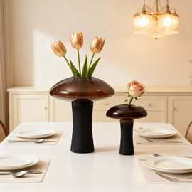 轻奢高端蘑菇造型客厅装饰品玻璃花瓶摆设玄关桌面餐桌会议桌摆件