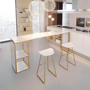 Nordic Light Luxury Marble Bar Table Internet Famous Iron High Table and Chair Combination Milk Tea Shop Long Table Bar Table