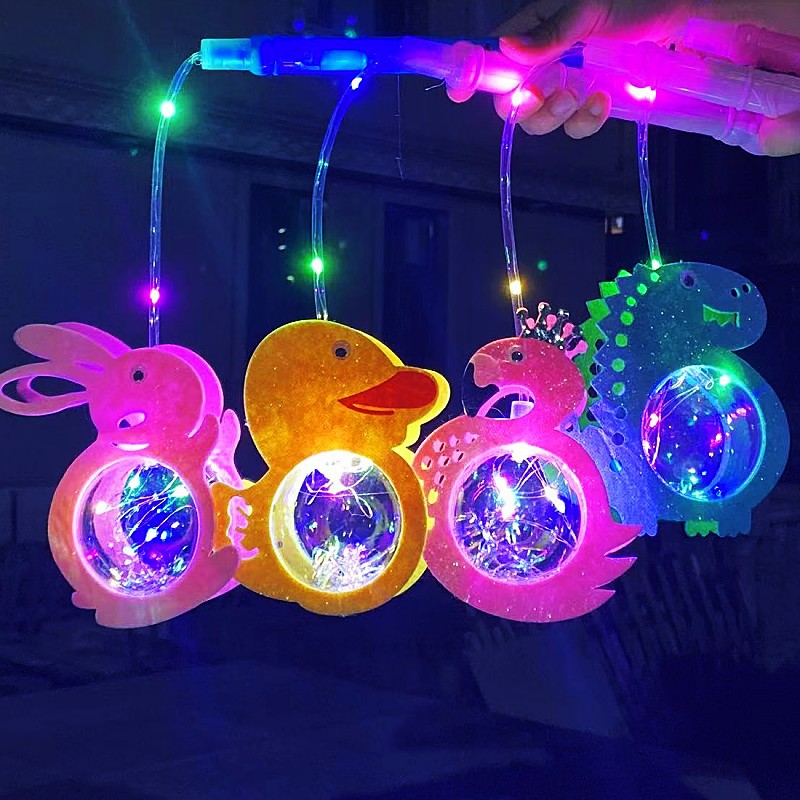 中秋节日卡通发光手提灯笼礼品玩具摆摊批发玉兔恐龙动物闪光灯笼