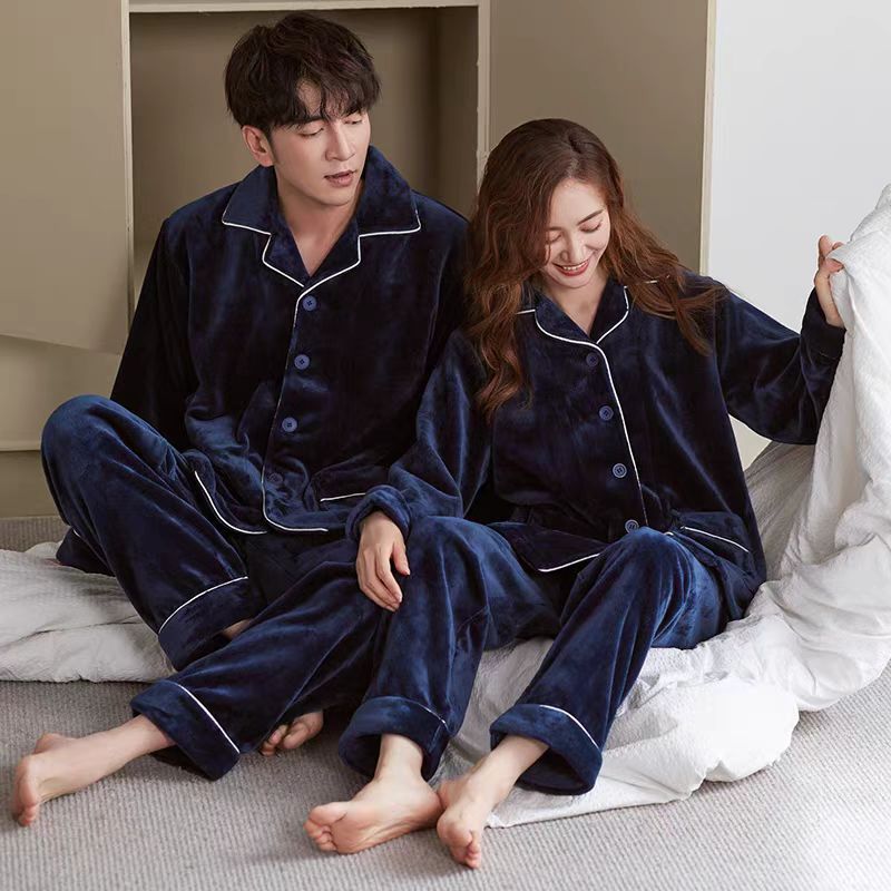 Nuevo otoño y invierno pijamas para mujeres y hombres gruesas ropa cálida de coral veludo pareja franela conjunto de ropa para el hogar