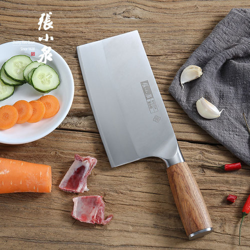 Zhang Xiaquan Marked Artisan Stainless Steel Three-in-One Steel Forged Bone-Slicing and Vegetable-Chopping Dual-Purpose Knife with Non-Slip Wooden Handle