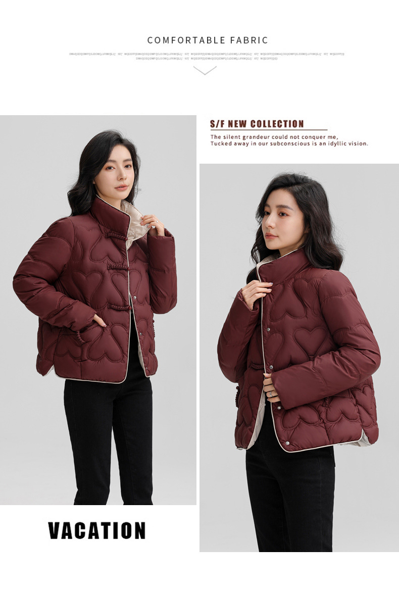 New Chinese style 2024 winter retro button down short fashion stand collar lightweight women's cotton Down jacket_voghion.com