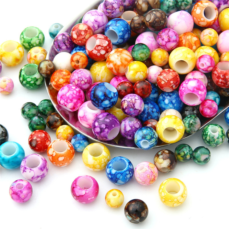 Acrylic Colorful Straight-Hole Flower Beads Round Barrel Beads Bracelet Necklace String Loose Beads Handmade DIY Jewelry Accessories
