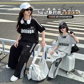 女童夏季运动套装2025新款儿童夏装印花女孩中大童韩版洋气两件套