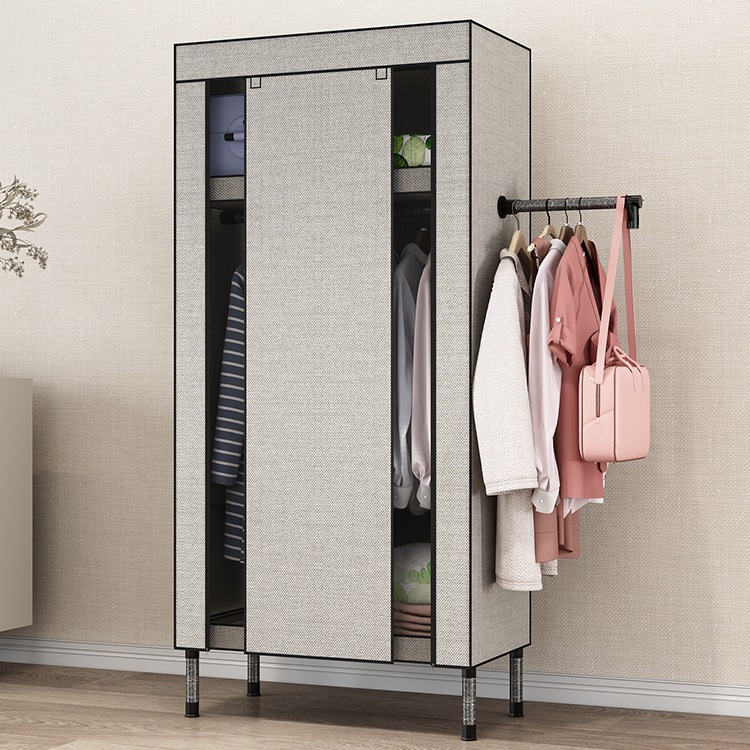 Simple Fabric Wardrobe Modern Minimalist All-Steel Frame Rental Home Bedroom Storage Assembly Storage Storage Hanging Clothes M&